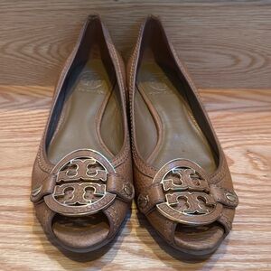 Tory Burch Tan Peeptoe Shoes
